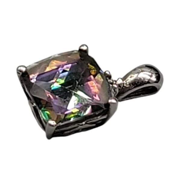 10k EMA Mystic Topaz Pendant Solid White Gold Setting Hearts in Frame 3 Accents - Picture 5 of 16